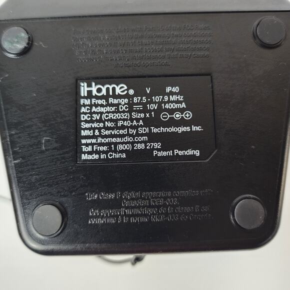 Black iHome iP40 Docking Alarm Clock Radio For iPhone iPod Lightning To 30 Prong - Picture 7 of 9